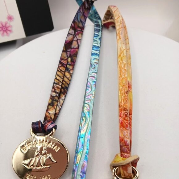 Set of 3 Brahmin Medallions Croc Embossed Leather Hang Tag FOB - Picture 2 of 3